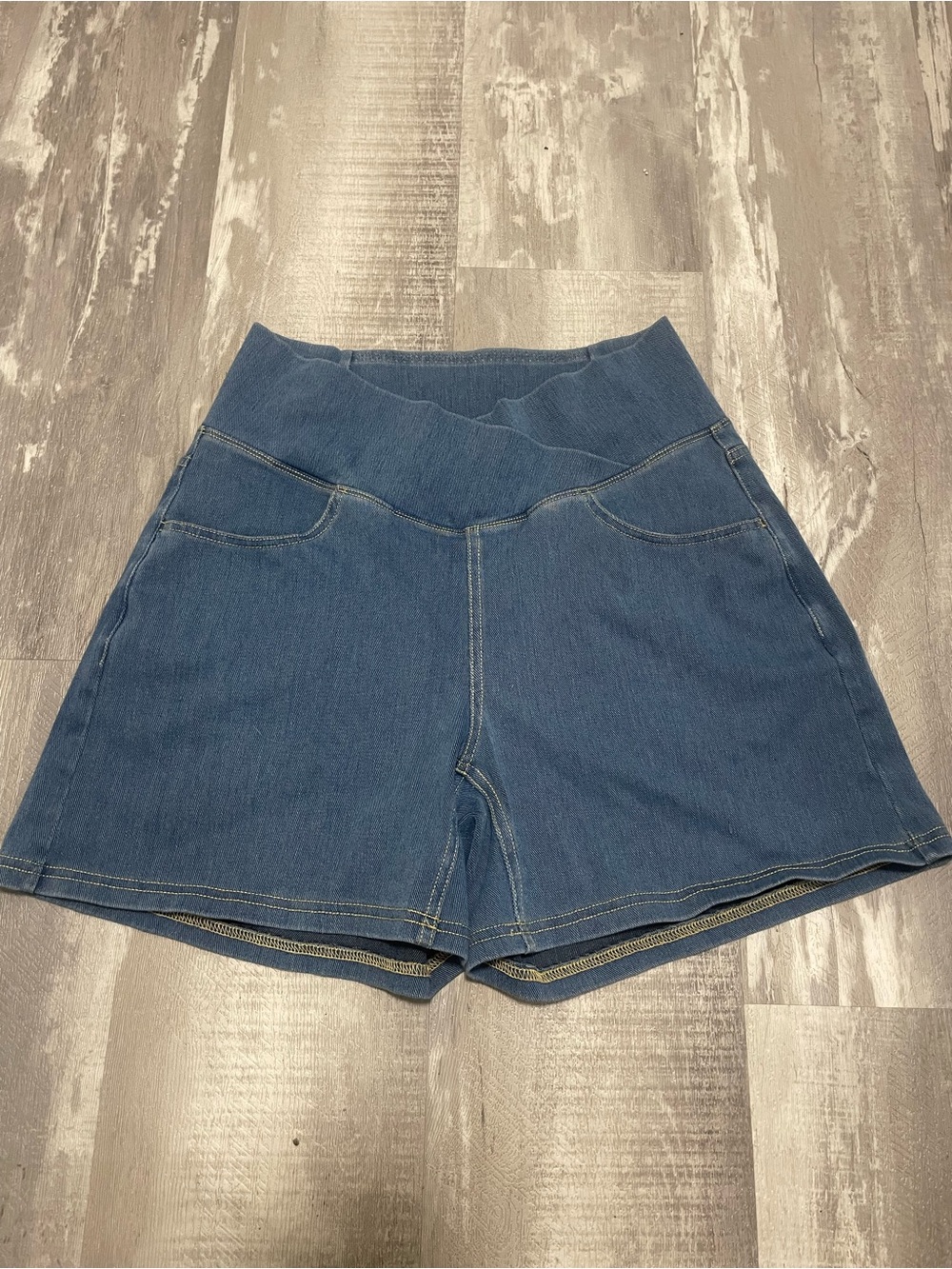 HALARA Blue High-Rise Denim-Look Stretch Shorts